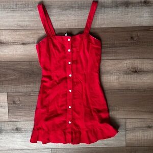 Zara- Chic Summer Red Sundress with Button Front and Ruffle Hem - Size M